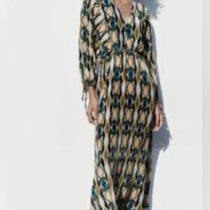 Zara Printed Maxi Dress in Teal and Cream